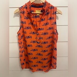 Maeve/ Anthropologie octopus Orange and Navy Patterned Blouse